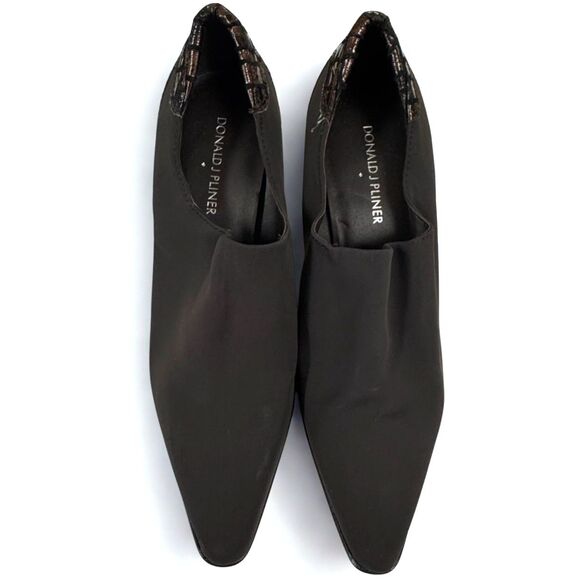 Donald J Pliner Brown Stretch Ankle Pump Bootie Croc Embossed Heel Womens Size 8 - Picture 2 of 11